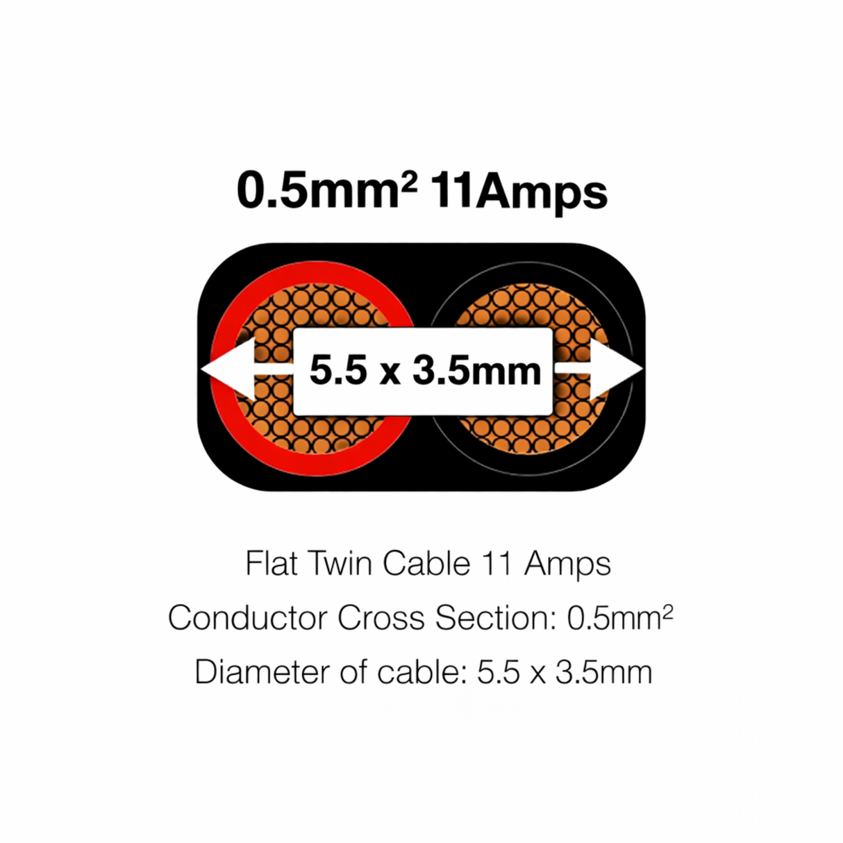 MKGT 2 Core Flat Twin 12V Automotive Cable Wire Red/Black 0.5mm² 11A