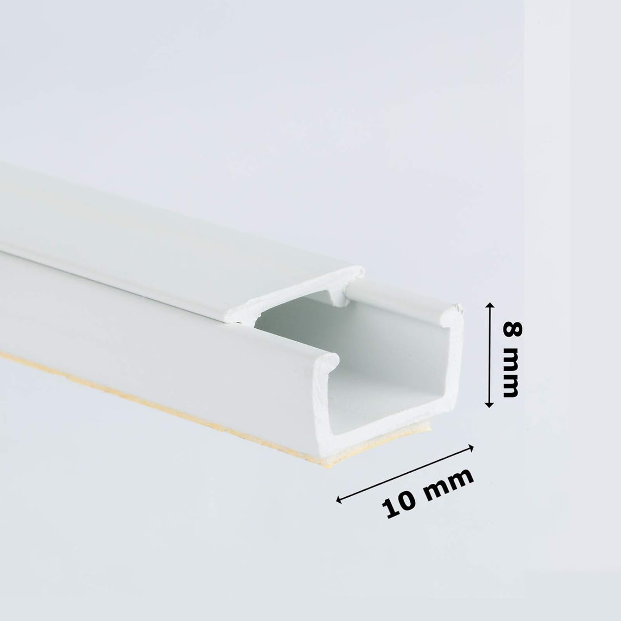 10x8mm Self-Adhesive Electrical Cable Trunking – White, Paintable PVC