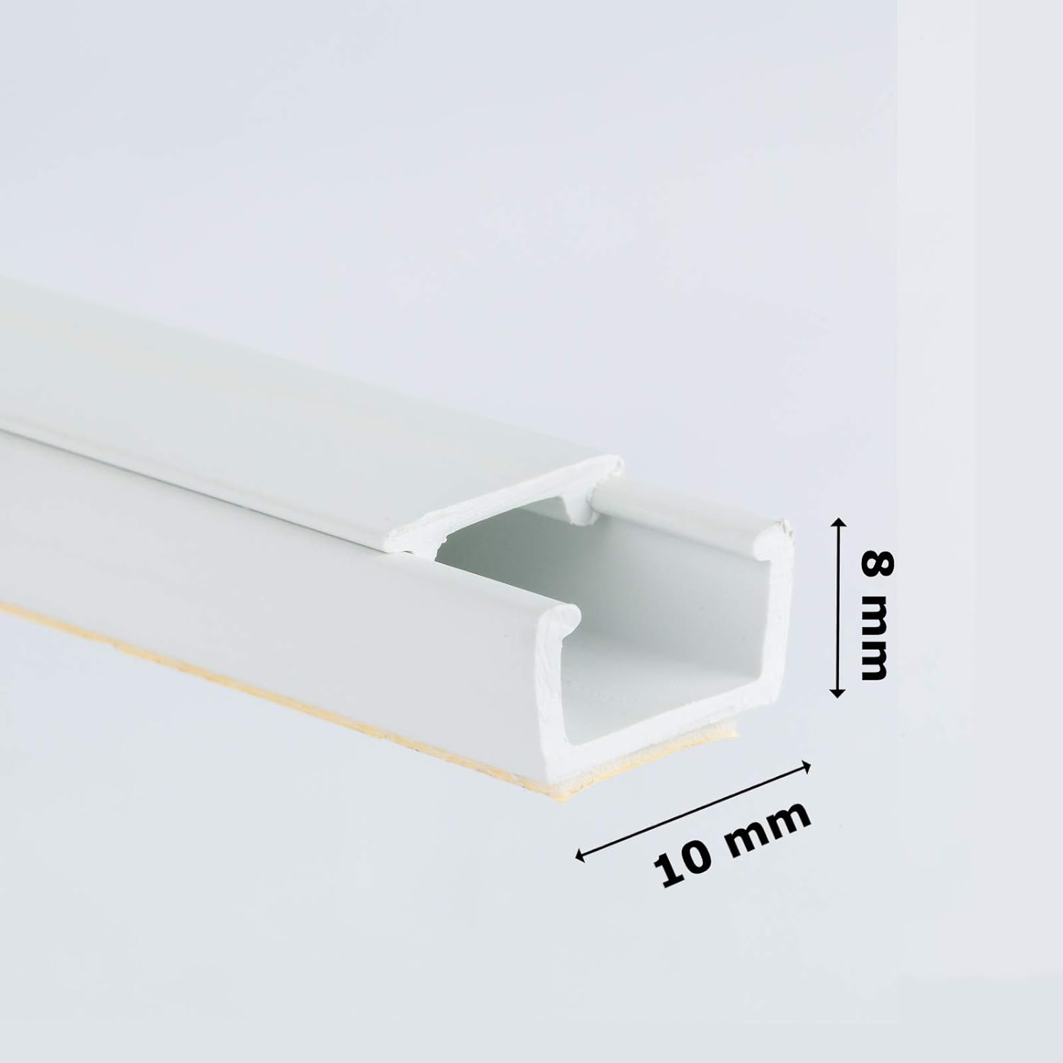 10x8mm Self-Adhesive Electrical Cable Trunking – White, Paintable PVC