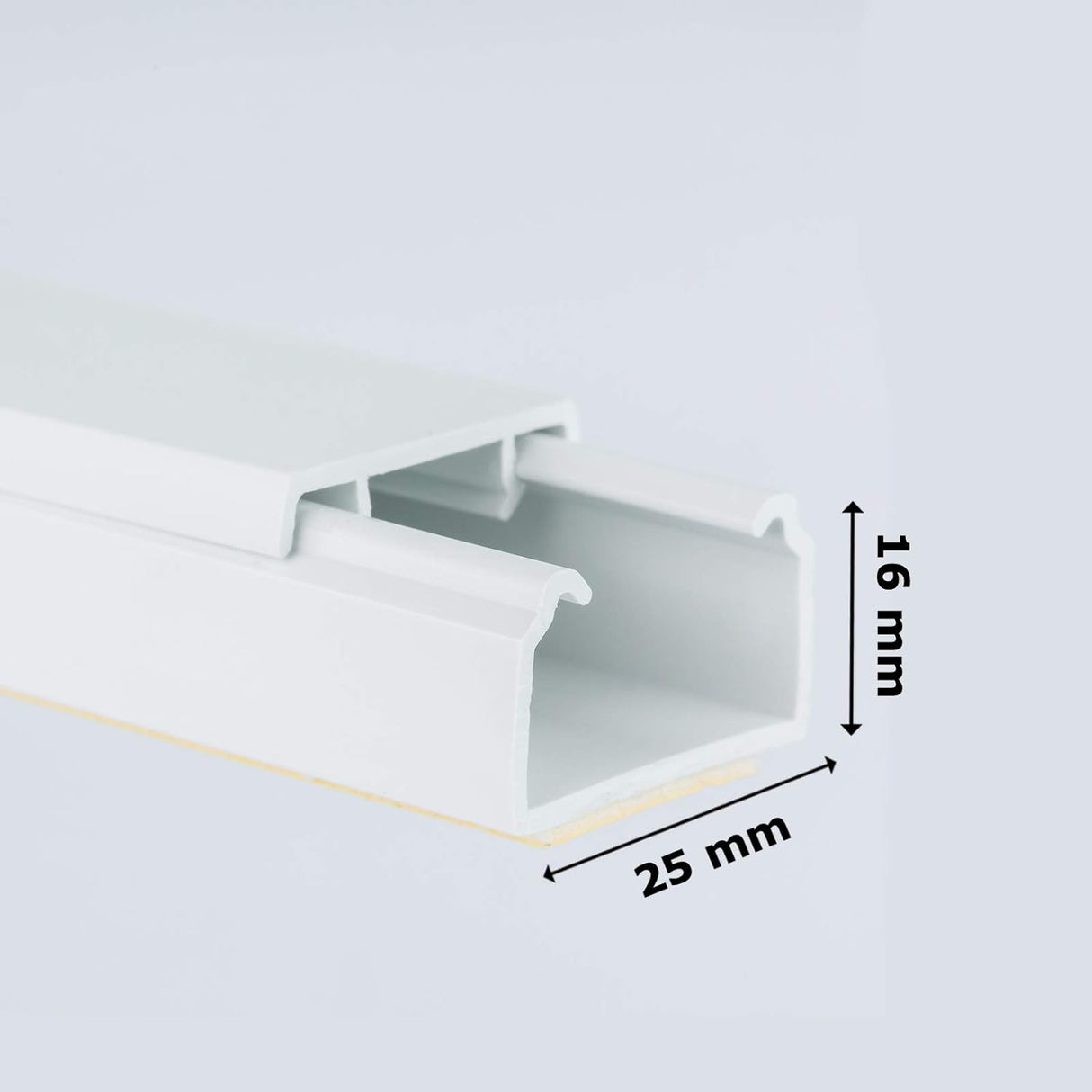 25x16mm Self-Adhesive Electrical Cable Trunking – White, Paintable PVC