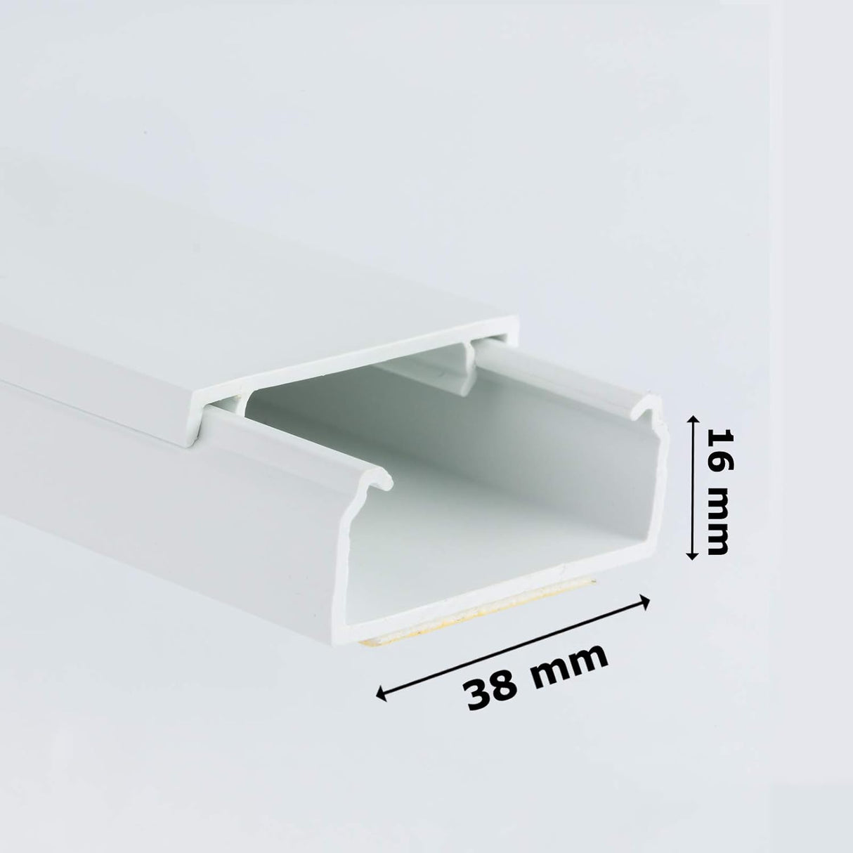 38x16mm Self-Adhesive Electrical Cable Trunking – White, Paintable PVC