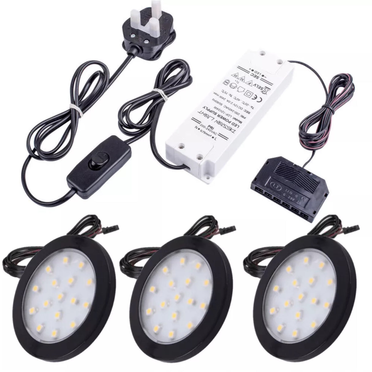 Black Under Cabinet LED Light - Orbit 12V LED Warm/Cool White for Campervan, Kitchen, Wardrobe, Cabinet