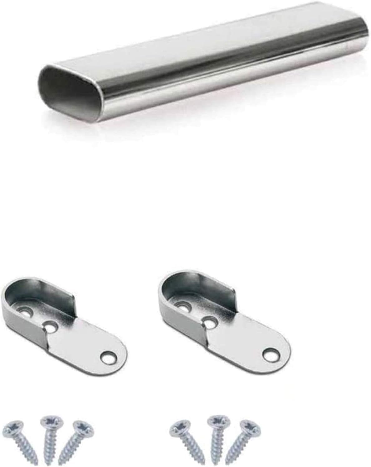 MKGT Oval Rail Wardrobe Polished Chrome Hanging Tube Metal Closet Organizer Cut to Size + END SUPPORTS and SCREWS by MKGT® (1500mm (1.5m) ~59″)