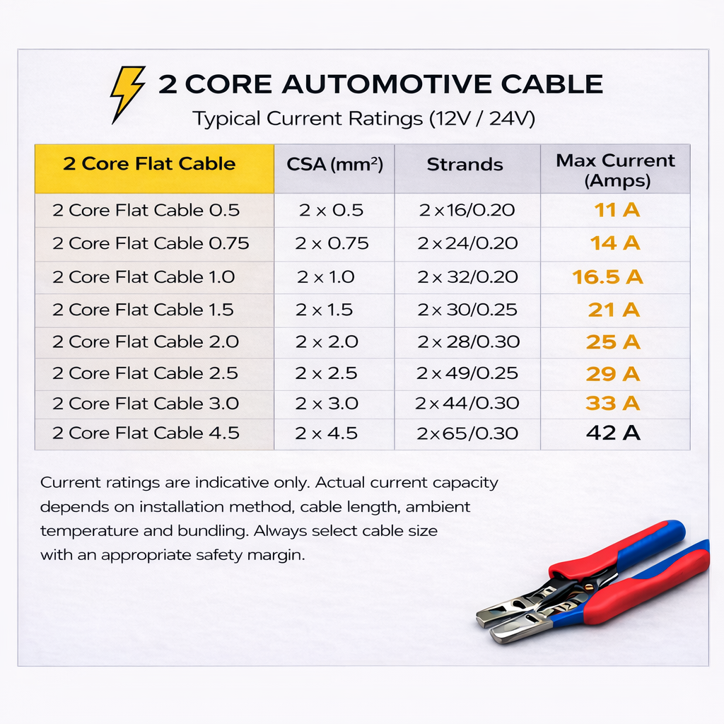 MKGT 2 Core Flat Twin 12V Automotive Cable Wire Red/Black 1.5mm² 21A