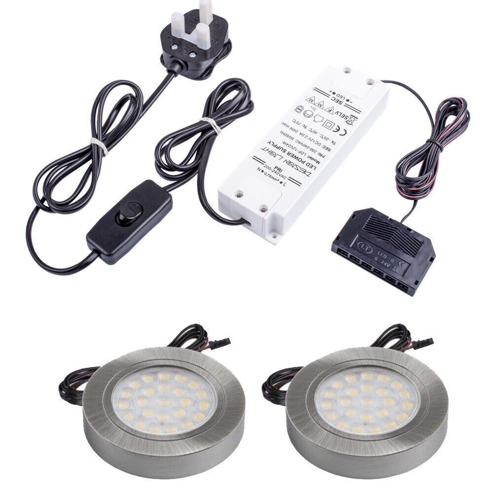 Kitchen 2W LED Light Under Cabinet Shelf Cupboard Round Light Kit/Set Furniture