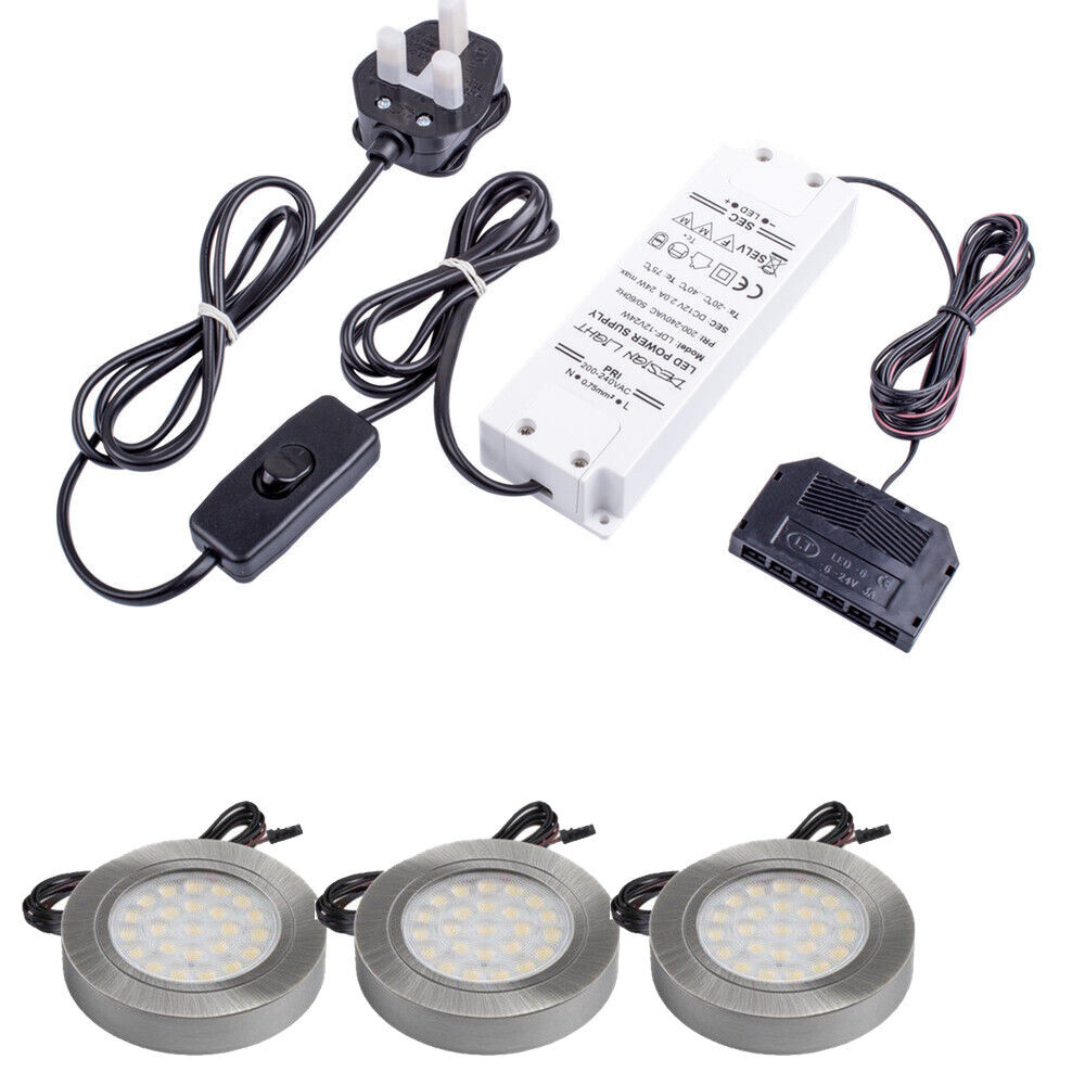 Kitchen 2W LED Light Under Cabinet Shelf Cupboard Round Light Kit/Set Furniture