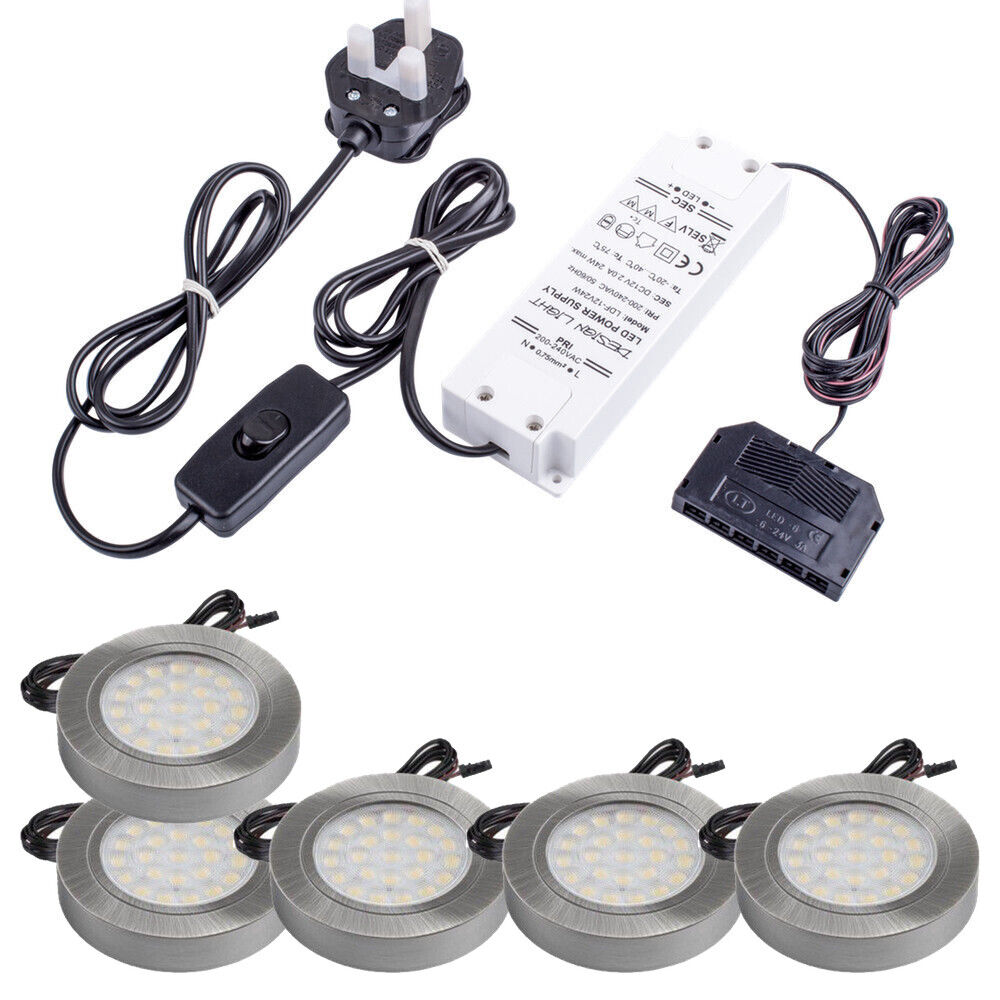 Kitchen 2W LED Light Under Cabinet Shelf Cupboard Round Light Kit/Set Furniture