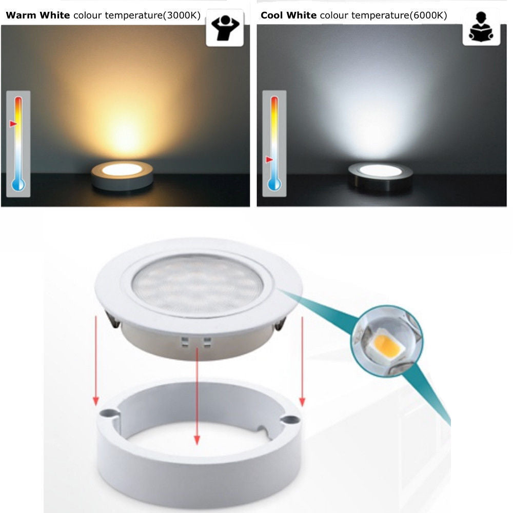 Kitchen 2W LED Light Under Cabinet Shelf Cupboard Round Light Kit/Set Furniture