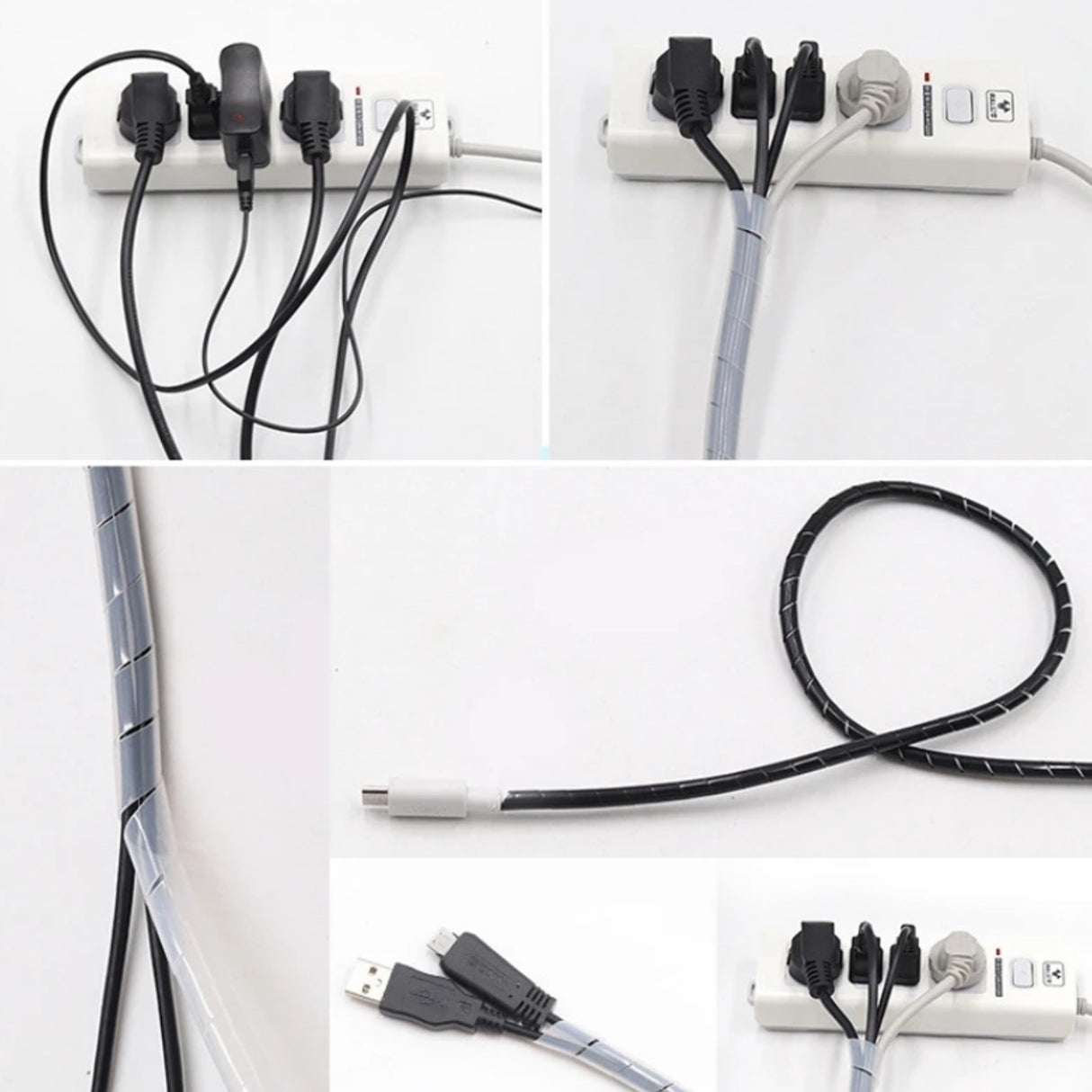 10.2mm Spiral Cable Wrap Black & Natural – Flexible Wire Tidy Sleeve for Cable Management