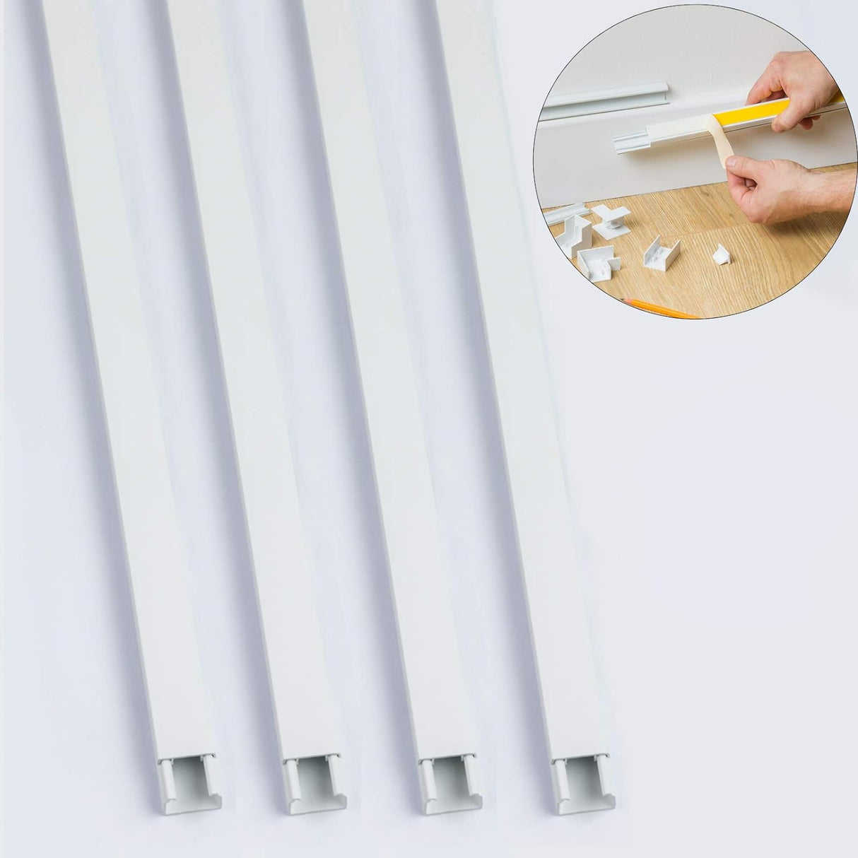 10x8mm Self-Adhesive Electrical Cable Trunking – White, Paintable PVC