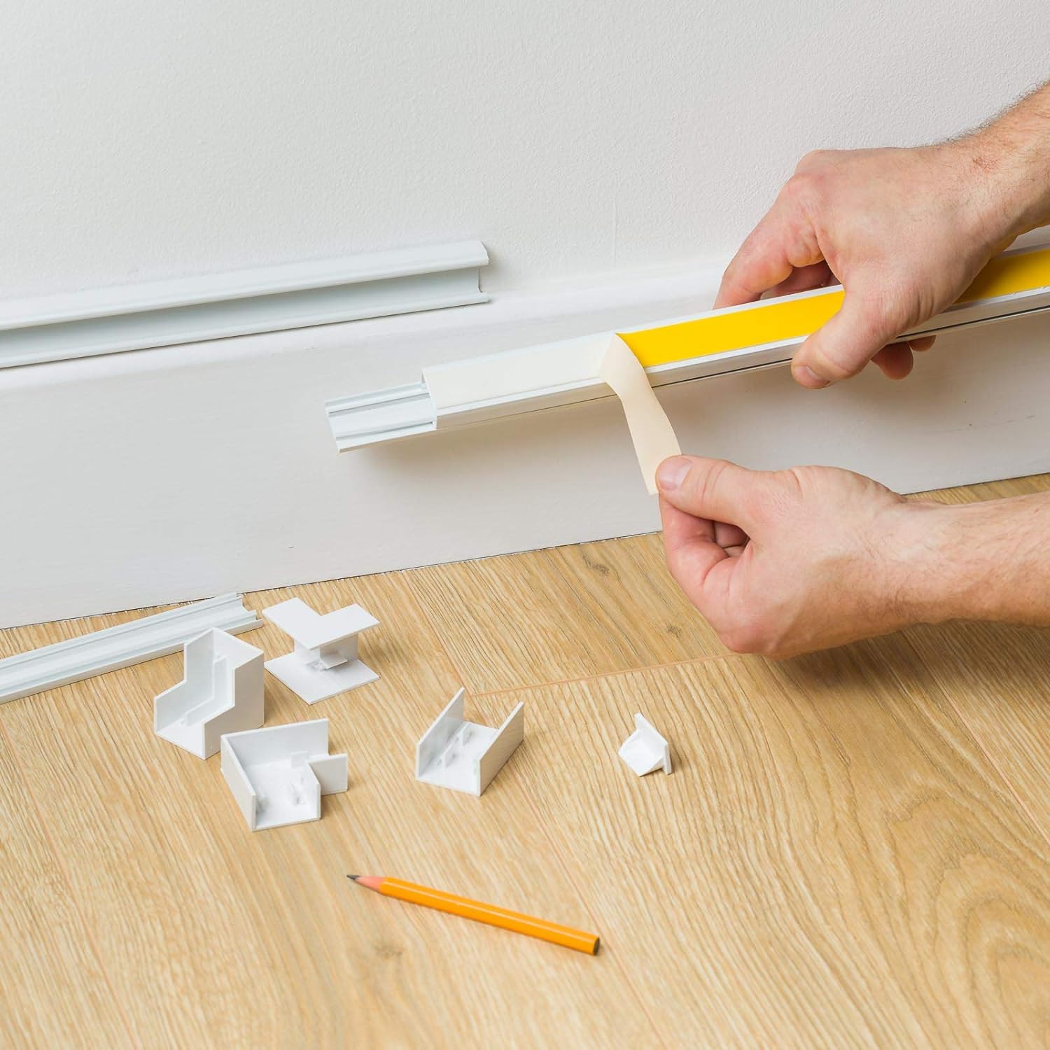 10x8mm Self-Adhesive Electrical Cable Trunking – White, Paintable PVC