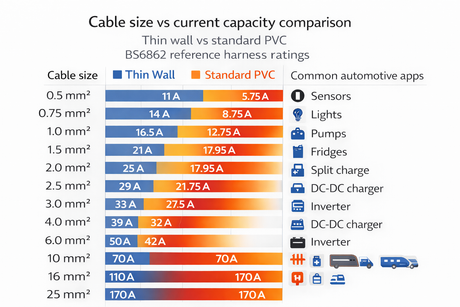 Automotive Cable Amp Rating Chart (12V Thin Wall vs Standard Cable UK Guide)