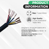 7 Core Cable 0.5mm² 11Amps Round Multicore 12V 24V Auto Car Boat Automotive Wire