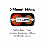 MKGT 2 Core Flat Twin 12V Automotive Cable Wire Red/Black 0.75mm² 14A