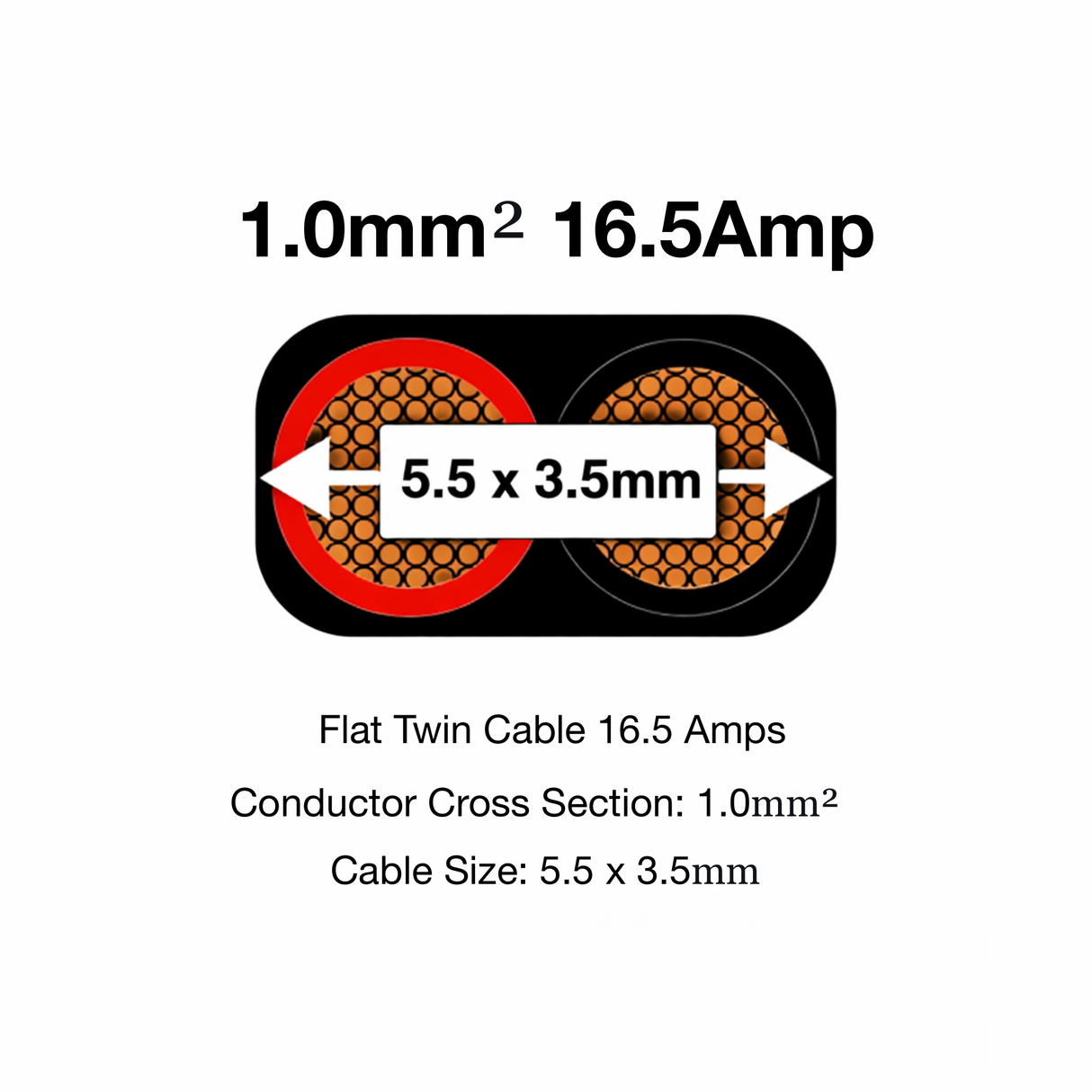 MKGT 2 Core Flat Twin 12V Automotive Cable Wire Red/Black 1.0mm² 16.5A
