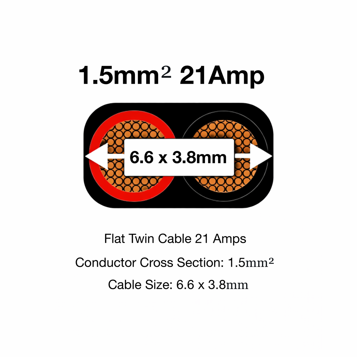 MKGT 2 Core Flat Twin 12V Automotive Cable Wire Red/Black 1.5mm² 21A