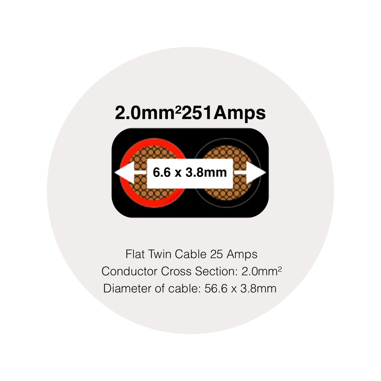 2 Core Cable 2.0mm² 25Amps Flat Twin Red/Black 12V Auto Car Boat Automotive Wire