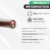 2 Core Cable 3.0mm² 33Amps Flat Twin Red/Black 12V Auto Car Boat Automotive Wire