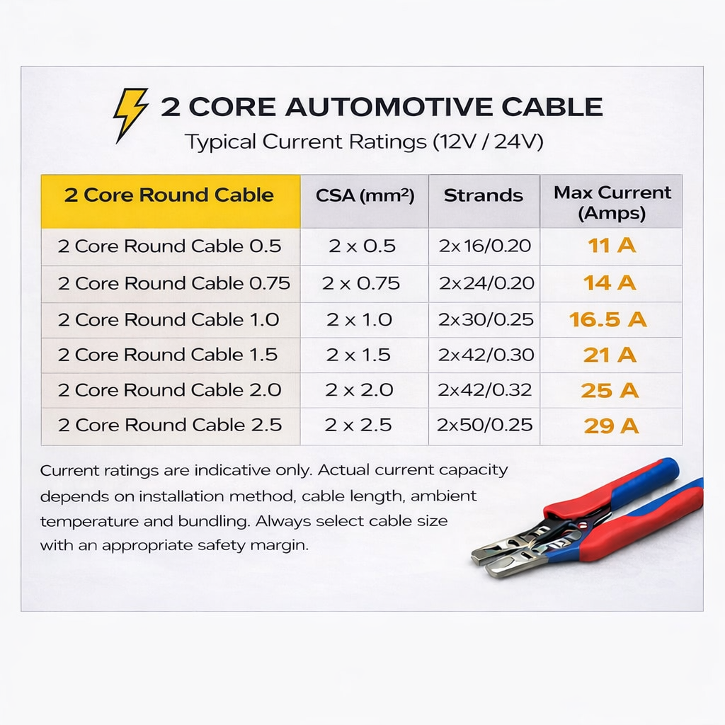 MKGT 2 Core Round Twin 12V Automotive Cable Wire Red/Black 2.5mm² 29A