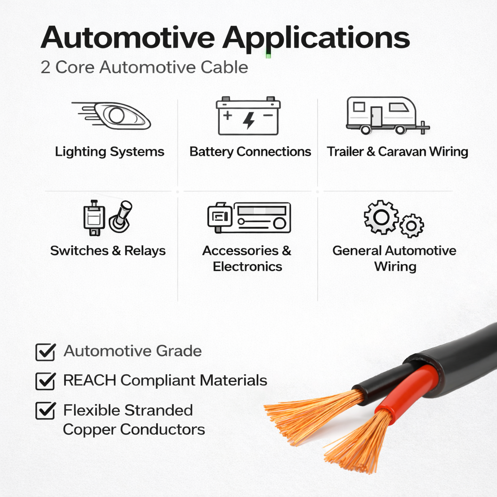 MKGT 2 Core Round Twin 12V Automotive Cable Wire Red/Black 2.5mm² 29A